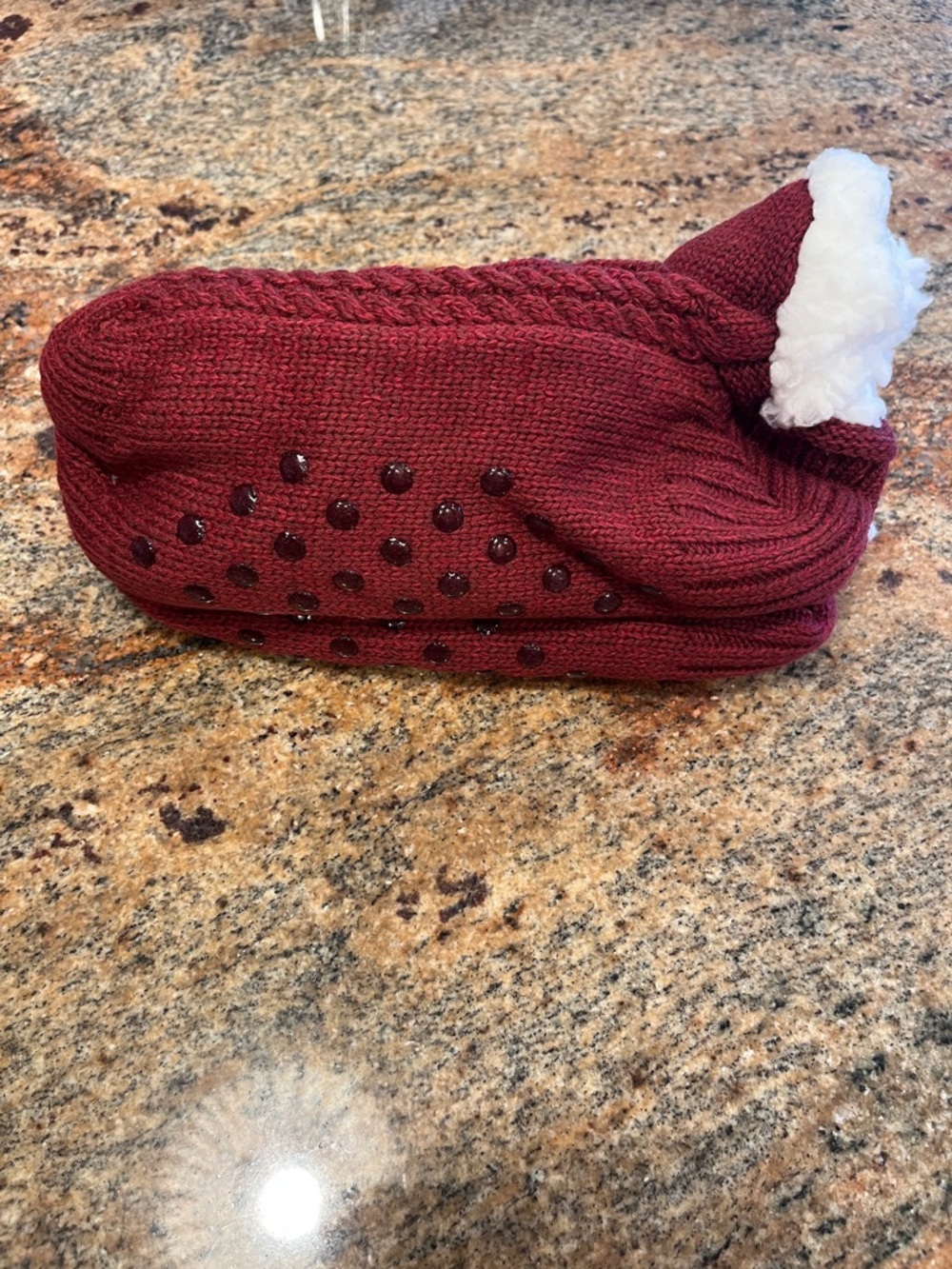 Cozy Sherpa-Lined Knit Slipper Socks - Burgundy